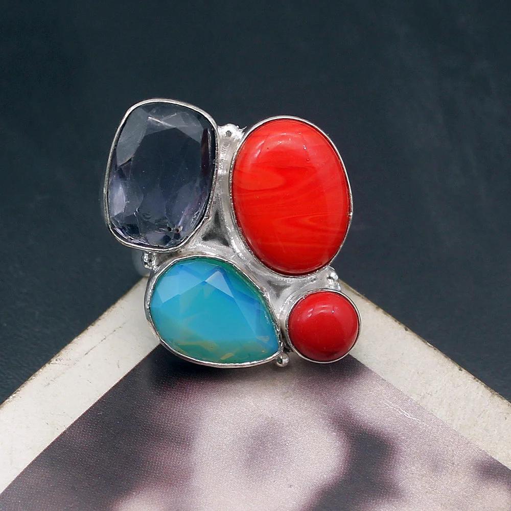Много драгоценных камней Натуральный Коралл Jasper925 стерлингового серебра мода