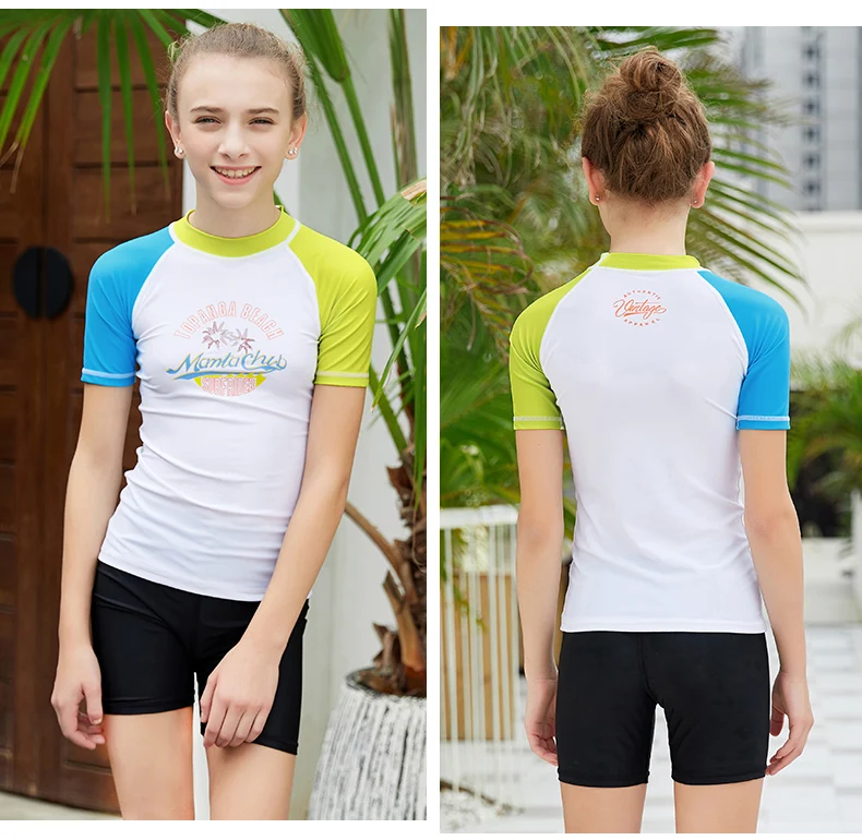 Kids Short Long Sleeve Rash Guard Sun UV Protected UPF50+ Boys Girls Surf Swim Shirt Lycra Basic Skin Athletic Tops(115-165cm