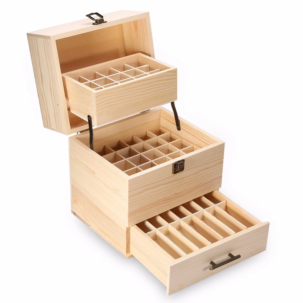 Wood color JEYL 3 слоя деревянная коробка для хранения Органайзер коробка для хранения эфирные масла бутылки ароматерапия контейнер металлический замок ювелирные изделия T - Цвет: Wood color