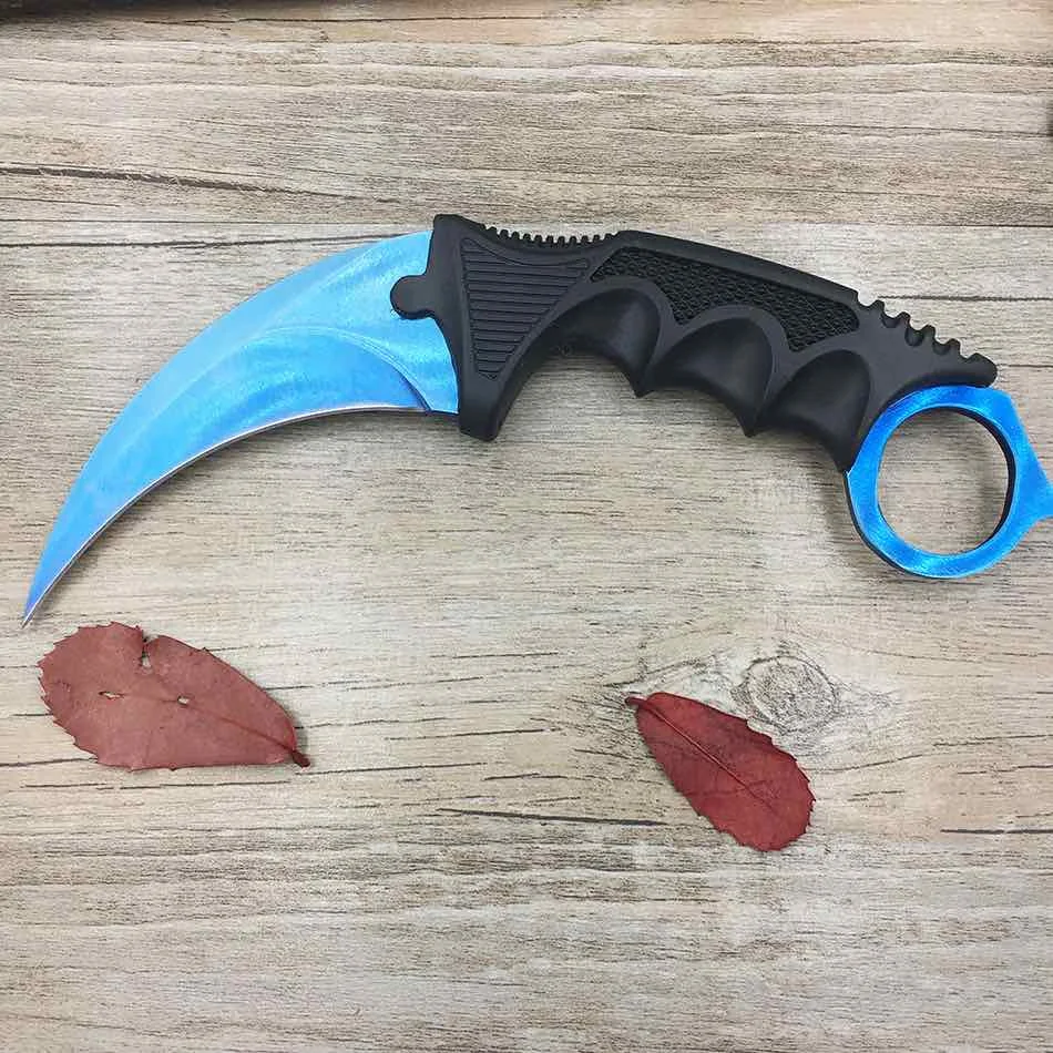 Blue color CS GO karambit настоящий нож счетчик удар Коллекционная Karambit кемпинг охотничий нож с фиксированным клинком тактический нож для выживания - Цвет: Blue color
