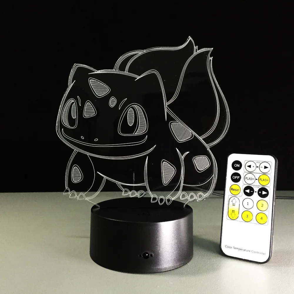 Bulbasaur 3D RGB лампа Pokemon Go экшн-фигурка визуальная Иллюзия светодиодный Праздничный Рождественский подарок Ночной светильник Прямая поставка Детский подарок