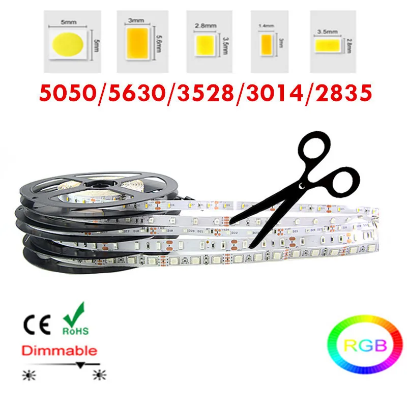 Светодиодная лента RGB 5 м/10 м светильник 2835 3014 5630 3528 5050SMD гибкая