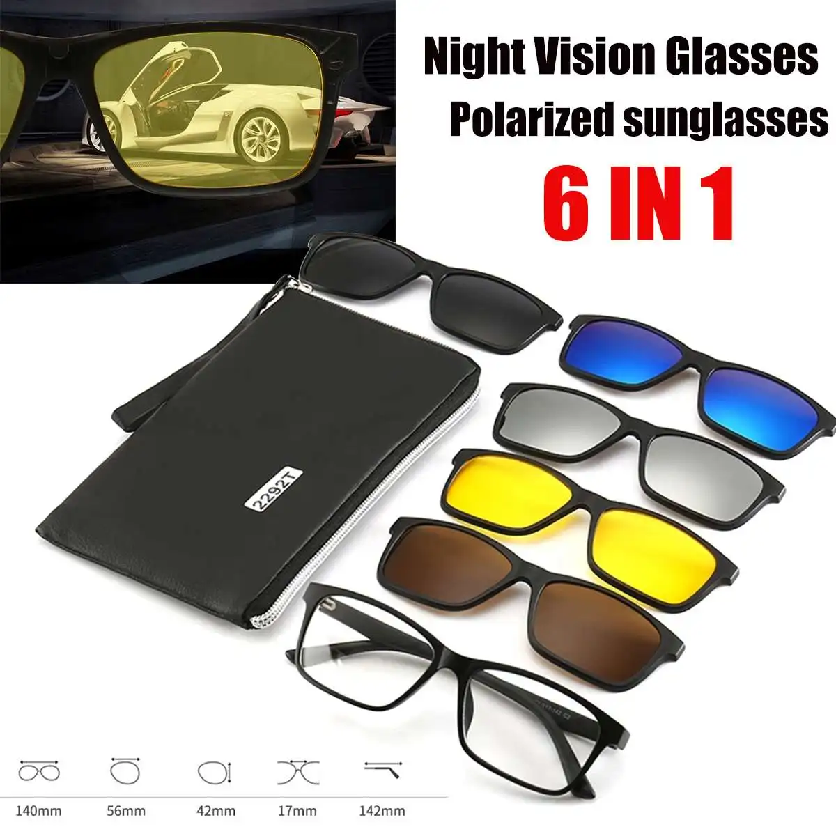 Newest 6 IN 1 Night Vision Glasses Polarized Sunglasses TR90 Retro Frame Eyewear Night Vision Driving Optical Glasses With Bag