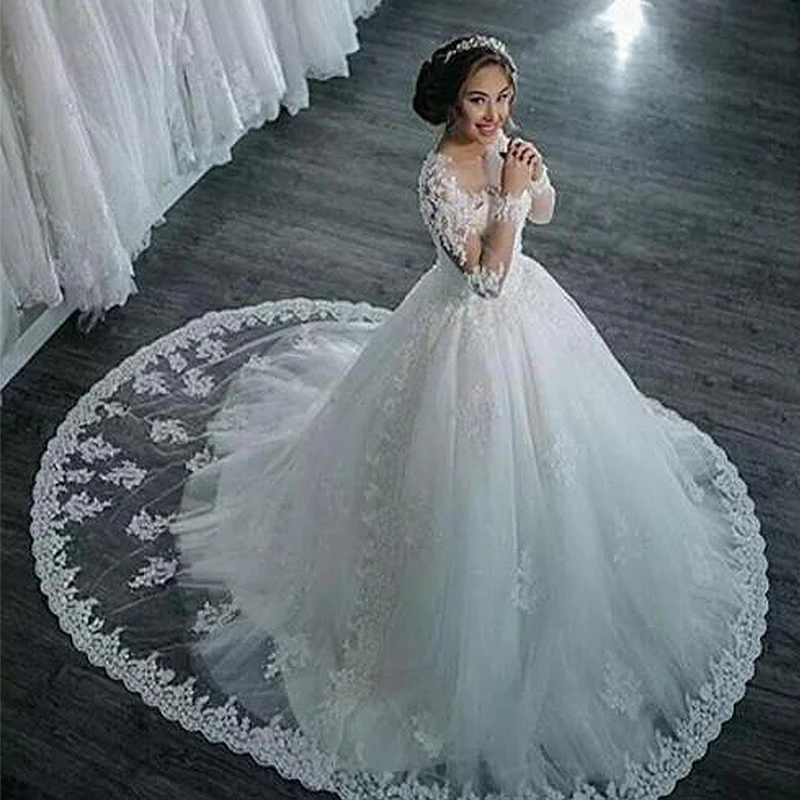 WUZHIYI Vestidos De Novia одежда с длинным рукавом Бальное платье принцессы Свадебное