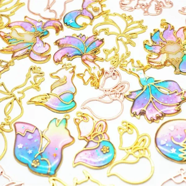 10 стилей маленькие лисы Золотая Очаровательная рамка оправа кабошона из уф смолы