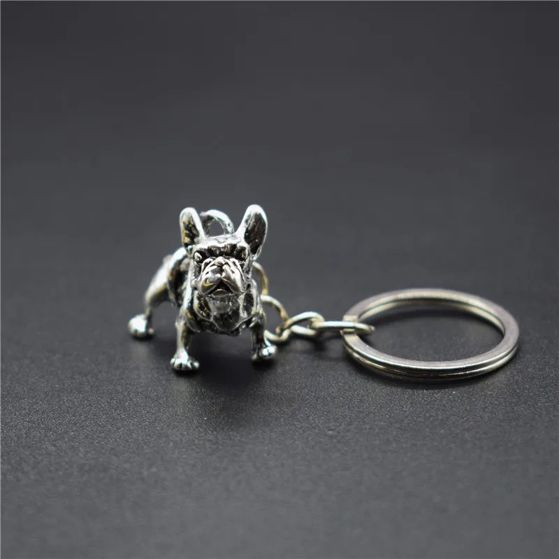 

3 Colors Vintage Retro 3D French Bulldog Key Chains Cute Metal French Bulldog Keychains Keyrings Pet Jewellery