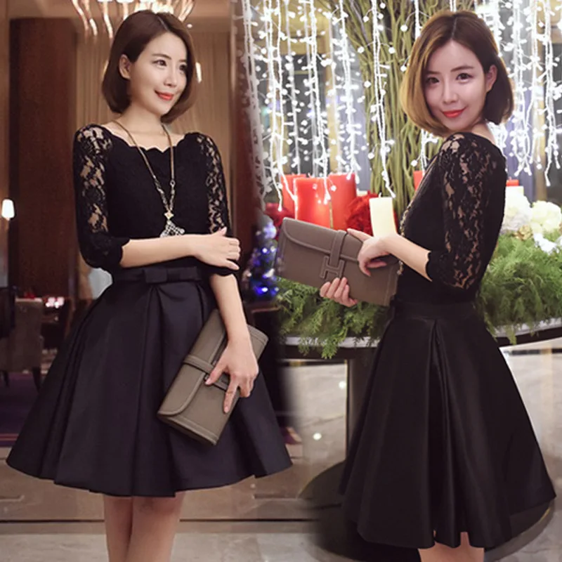 Женское кружевное платье винтажная Рождественская Туника черного красного