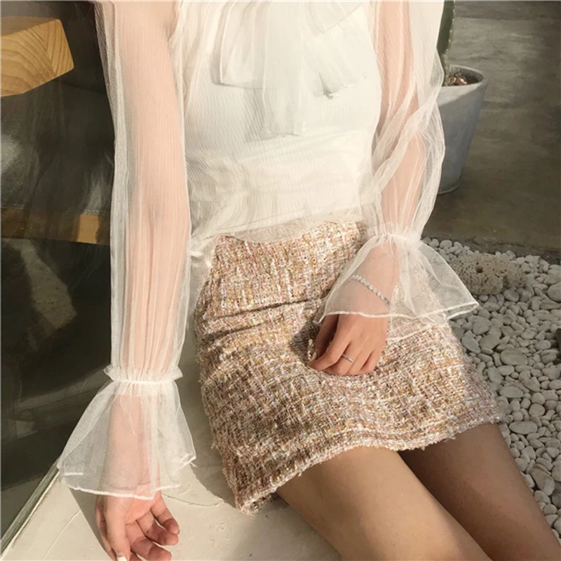 Элегантные сексуальные черные рубашки для женщин 2019 винтажная блузка с бантом и