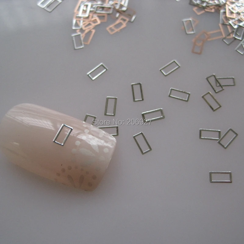 100 шт. серебряные милые прямоугольные металлические наклейки для дизайна ногтей |