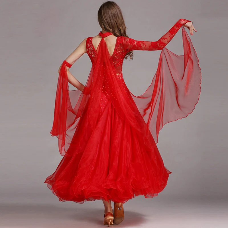 Платье для танца красное платье со стразами|dress standard|standard ballroomballroom dancing competitions |