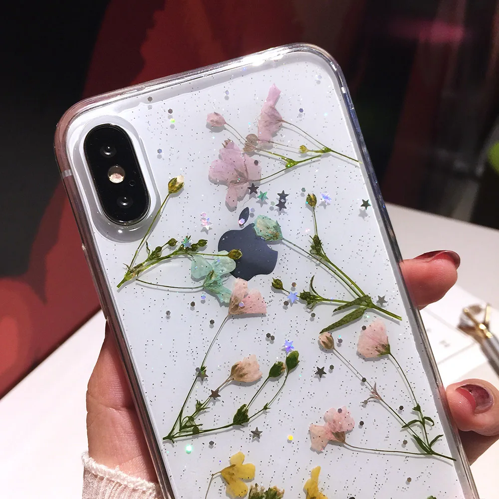 Чехлы с натуральным высушенным цветком для iPhone 11 12 Pro X XS Max XR 6 6S 7 8 Plus чехол ручной