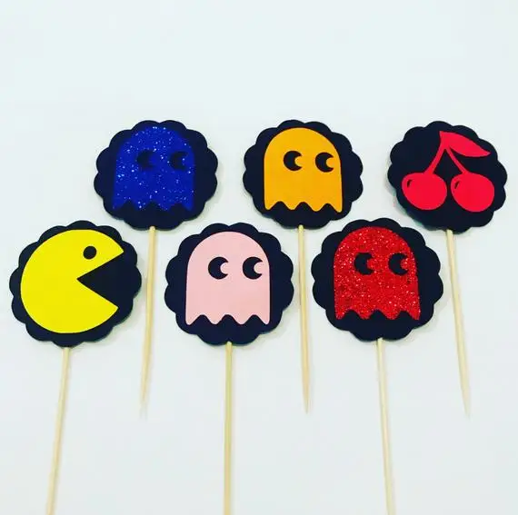 Блестящие топперы для капкейков Pac Man декор детской вечеринки на день рождения