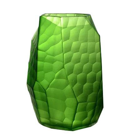green 15x21.5x8cm L Цветная стеклянная ваза Ручная шлифовка резная Современная стильная настольная ваза для цветов геометрические Свадебные вазы декоративные для дома аксессуары - Цвет: green 15x21.5x8cm L