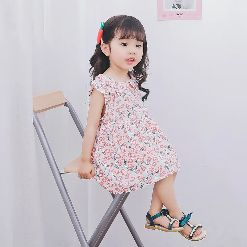 Детская одежда девушки платье Лето маленький цветочный милое из мягкого хлопка