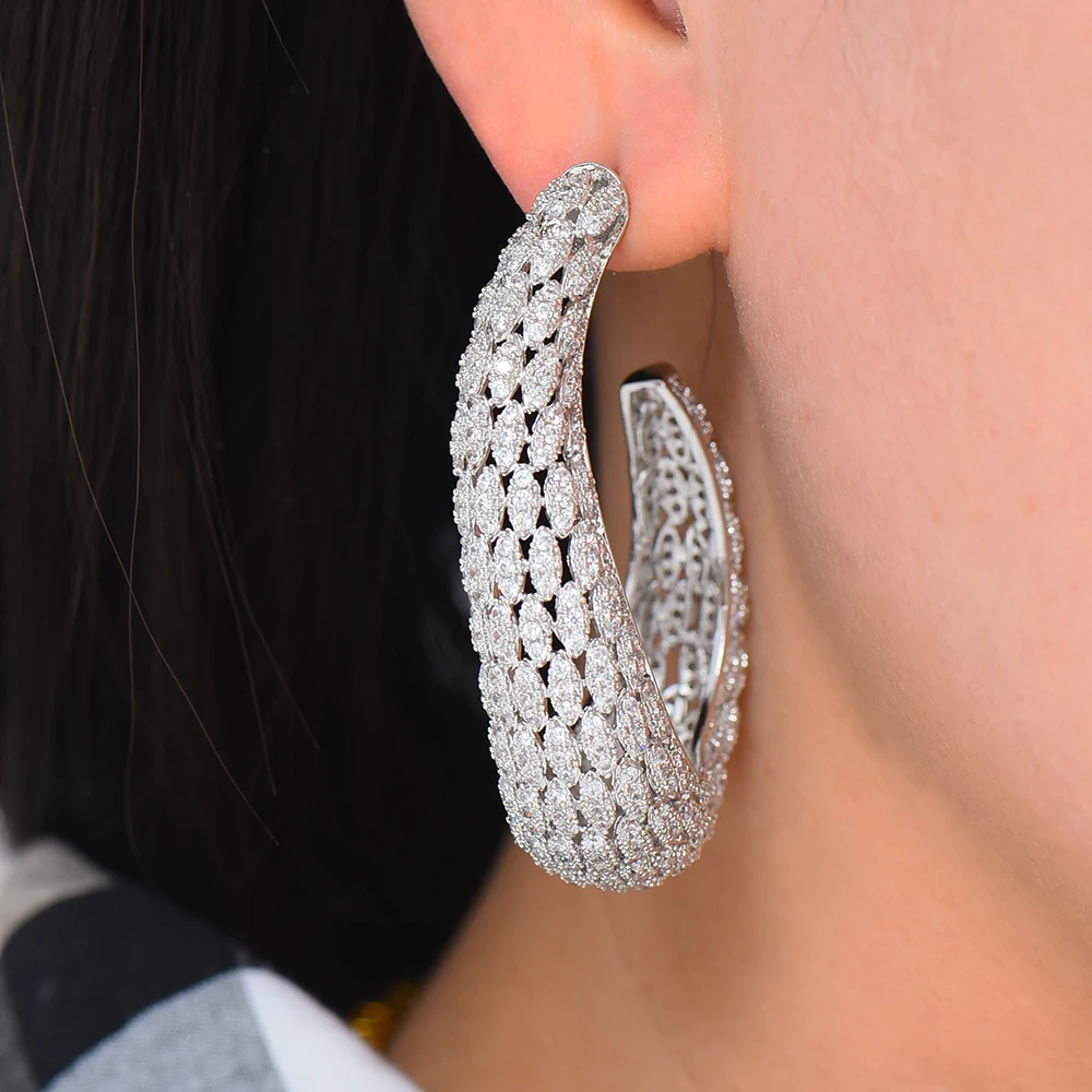 

SisCathy Luxury Women Hoop Earrings Geometric AAA Cubic Zirconia Nigerian Jewelry Wedding Earrings For Women Girls Accessories