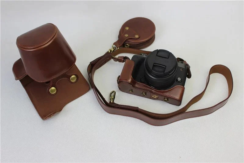 Цифровой Камера кожаный чехол сумка для Canon EOS M5 15-45 мм объектив Батарея открыть с Сумка для хранения