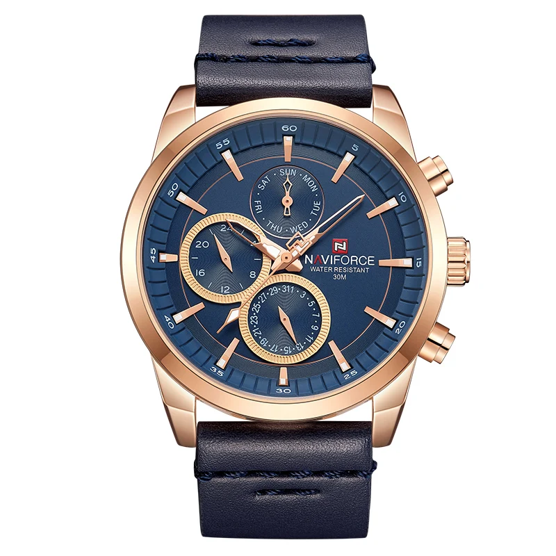 Часы наручные NAVIFORCE Мужские кварцевые роскошные Брендовые спортивные с кожаным