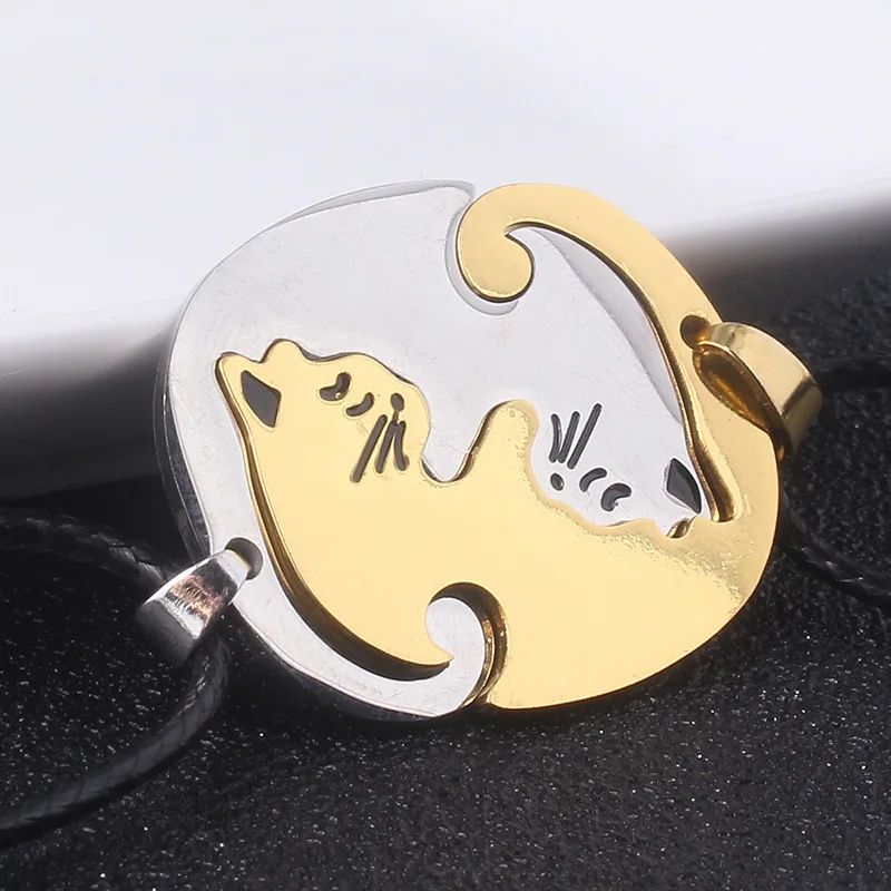 2 шт любовь пара ювелирных изделий из нержавеющей стали кошка кулон ожерелье тона