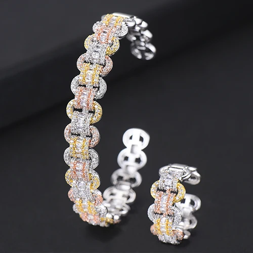 Silver 3 Tone GODKI модный роскошный Штабелируемый браслет для женщин свадебный Полный AAA кубический циркон Кристалл CZ Дубай Серебряный Браслет вечерние ювелирные изделия - Окраска металла: Silver 3 Tone