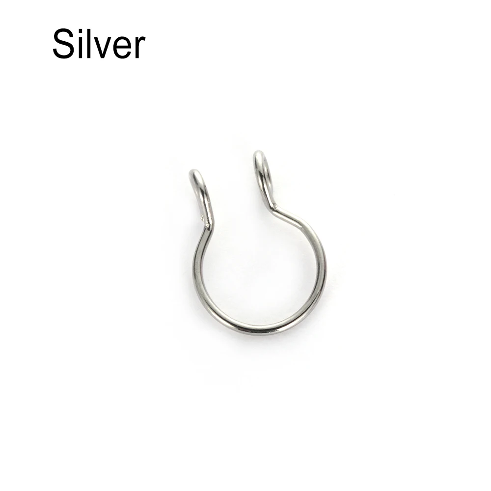 silver Новое 8 цветов Доступное поддельное Гипоаллергенное кольцо с искусственной перегородкой кольцо в нос имитация поддельный пирсинг Cilp на нос кольцо из нержавеющей стали - Окраска металла: silver