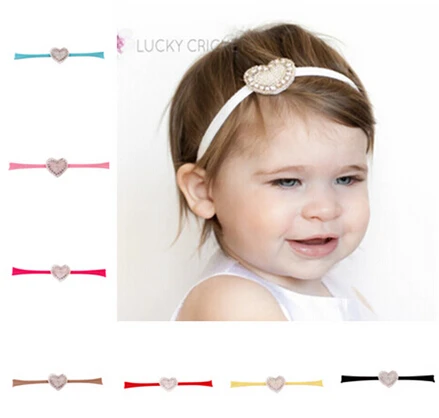 12 шт./лот повязка на голову со стразами и сердечками для маленьких девочек милые