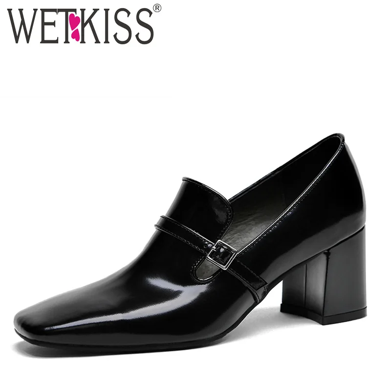 WETKISS/туфли лодочки на толстом высоком каблуке черный Для женщин из коровьей кожи