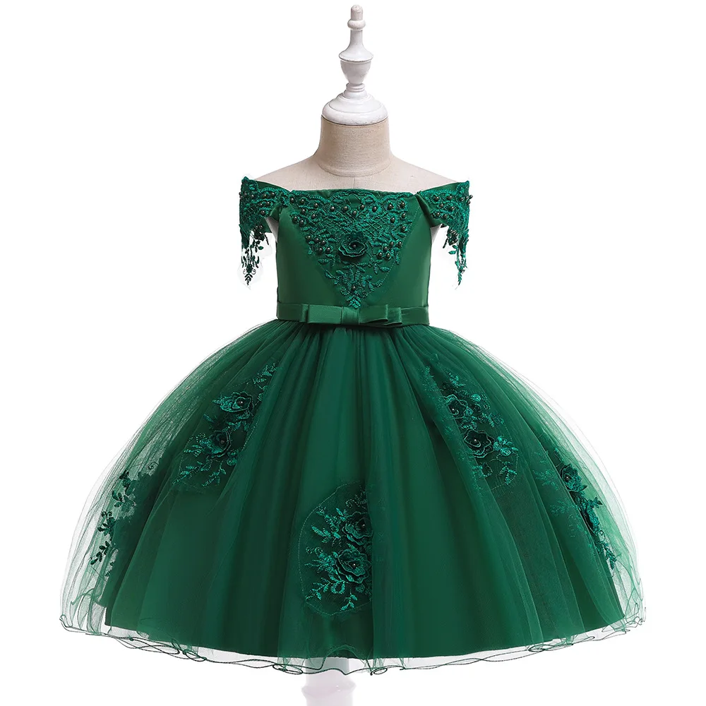 

Romantic Flower Girl Wedding Bead Decoration Dress 2019 New Girl Wedding Party Exchange Dress Ball Beauty Sexy Shoulder Dress