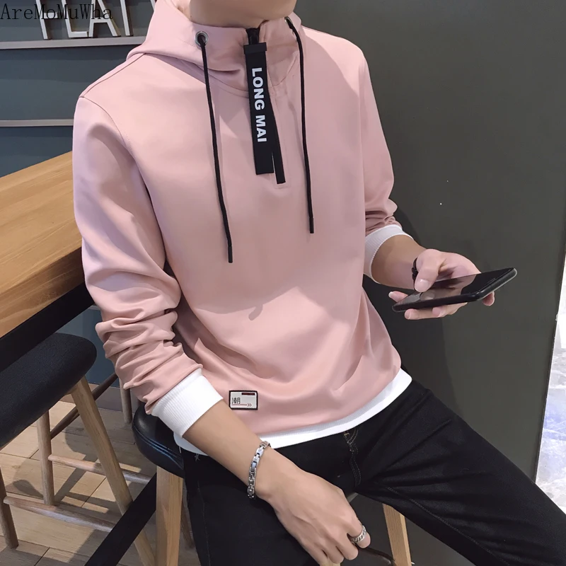 

AreMoMuWha 2019 Autumn New Japanese Hooded Loose Hooded Men's Fashion Color Matching Zipper Head Hooded Shirt Tide QX902
