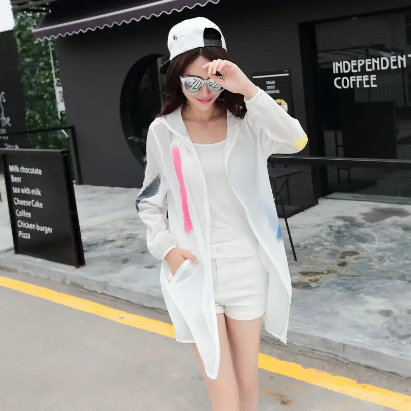 Популярная Корейская женская Солнцезащитная одежда с длинным рукавом Женская