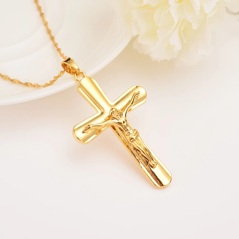 Ожерелье с крестиком подвеска на шею для женщин INRI Juses Crucifix золотой цвет подарок