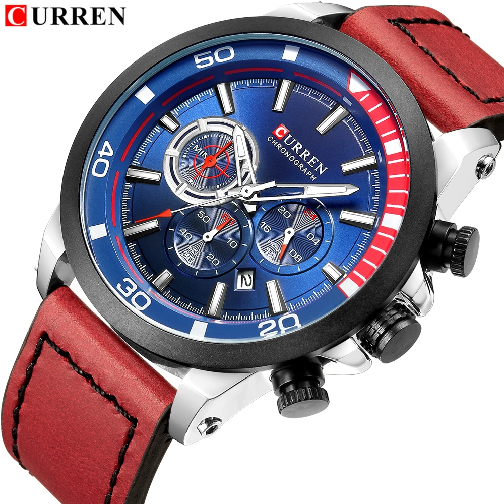 

Часы curren Мужские, армейские, спортивные, кожаные, кварцевые, 8310