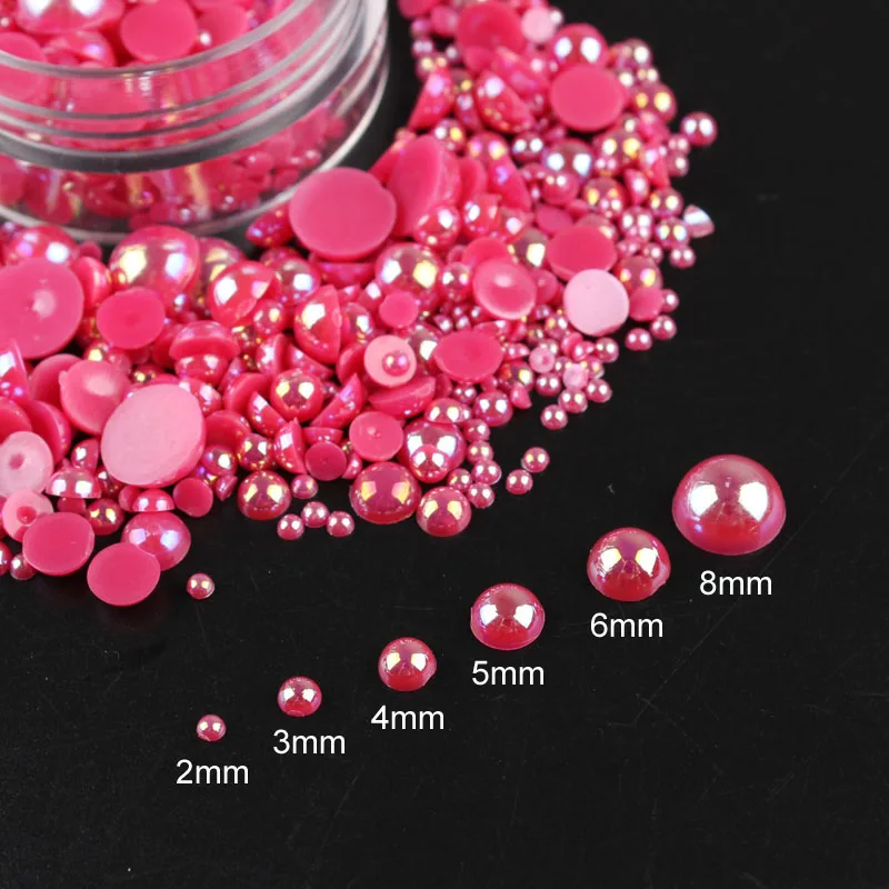 Полукруглые жемчужные бусины из АБС пластика разных размеров цвета фуксии АВ