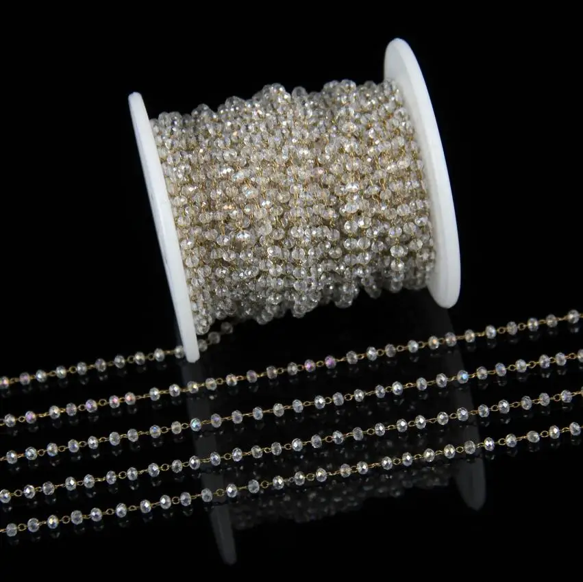 5 метров граненые круглые прозрачные белые стеклянные цепи из бисера AB 2x3 мм