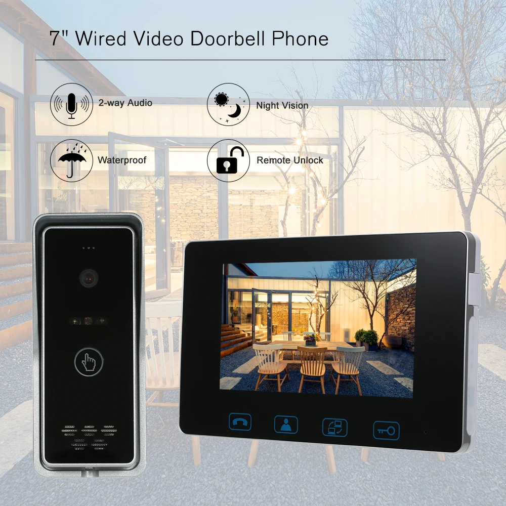 Phone Video Intercom Monitor Doorphone Camera Kits Support Unlock Monitoring Dual-Way Waterproof Wired Doorbell | Безопасность и