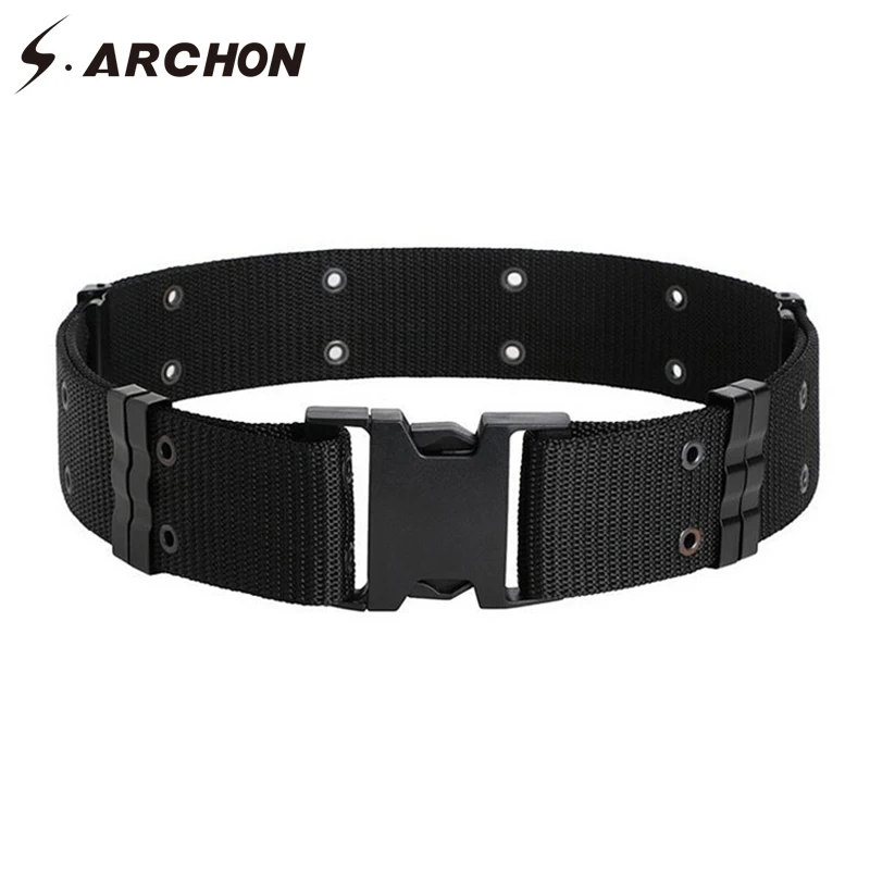 S.ARCHON Thick Adjuster Buckle Tactical Nylon Belt Men Casual Fastness Buttonhole Military Waist Survival Combat Army Belts | Аксессуары