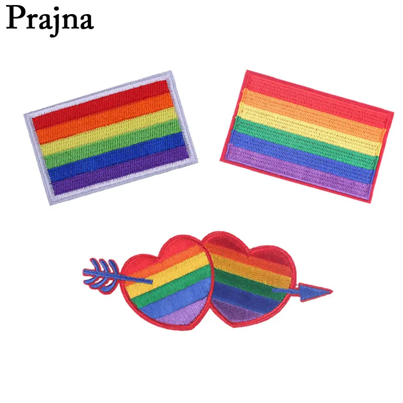 Prajna Gay Pride нашивка Вышивка Железо на заплатках флаг ЛГБТ стрела через сердце