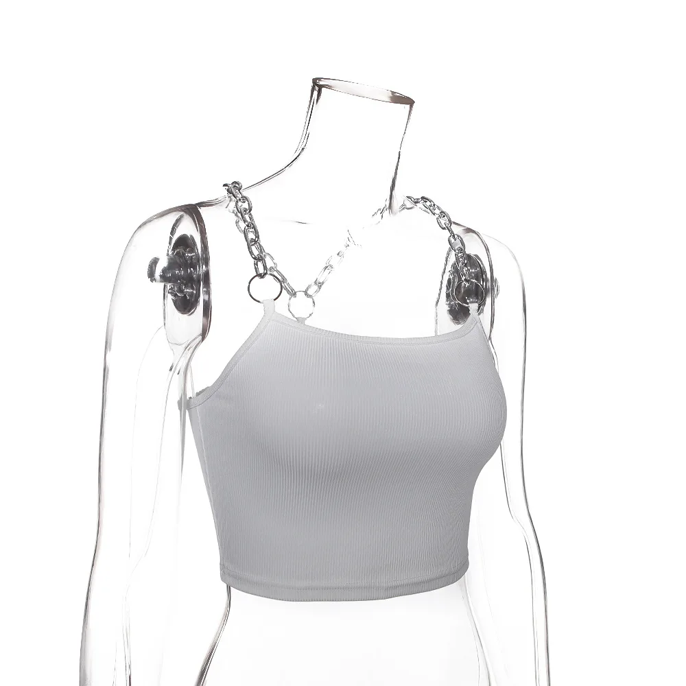 Женский короткий жилет BKLD черно-белый топ в полоску с цепочкой на лето 2019 - купить