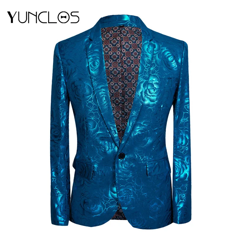 

Новинка, Мужской приталенный Блейзер yunклома, Модный свадебный костюм, жакеты, Мужской элегантный блейзер с принтом роз, жакеты, блейзер для ...