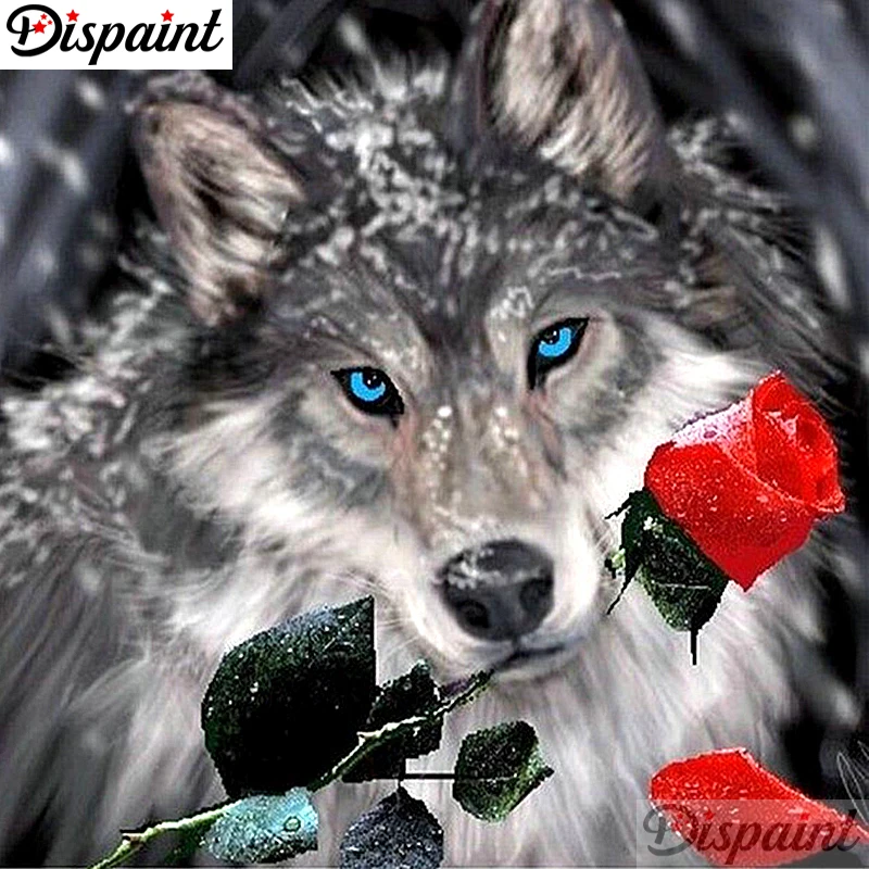 

Dispaint Full Square/Round Drill 5D DIY Diamond Painting "Animal wolf flower" Embroidery Cross Stitch 3D Home Decor Gift A10450