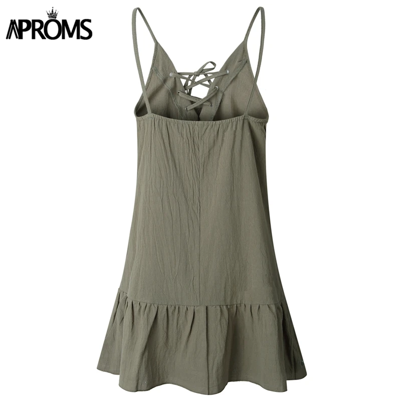 Женское Хлопковое платье с рюшами и v-образным вырезом на шнуровке летнее