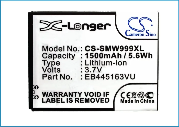 

Cameron Sino 1500mAh Battery EB445163VU for Samsung GT-S7530, GT-S7530E, GT-S7530L, Omnia M, SCH-W999, SGH-W999