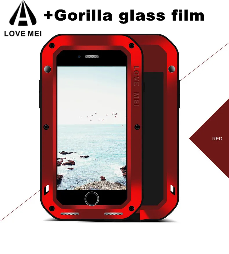 Чехол Gorilla Glass Love Mei для iphone 8 7 6 6s Plus металлический бронированный