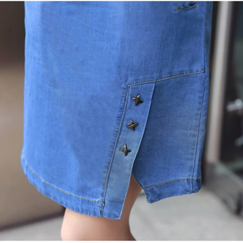 Summer Denim Dress Women 2019 New Fashion Round neck Short sleeve Jeans Dresses Plus size Female Loose A-Line N292 | Женская одежда