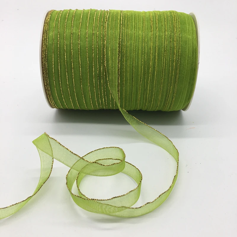 Light Green 10 ярдов/лот 3/" 10 мм блестящая золотая оправа лента из органзы бант для свадебного украшения, кружевных ремесел выбрать цвет - Цвет: Light Green