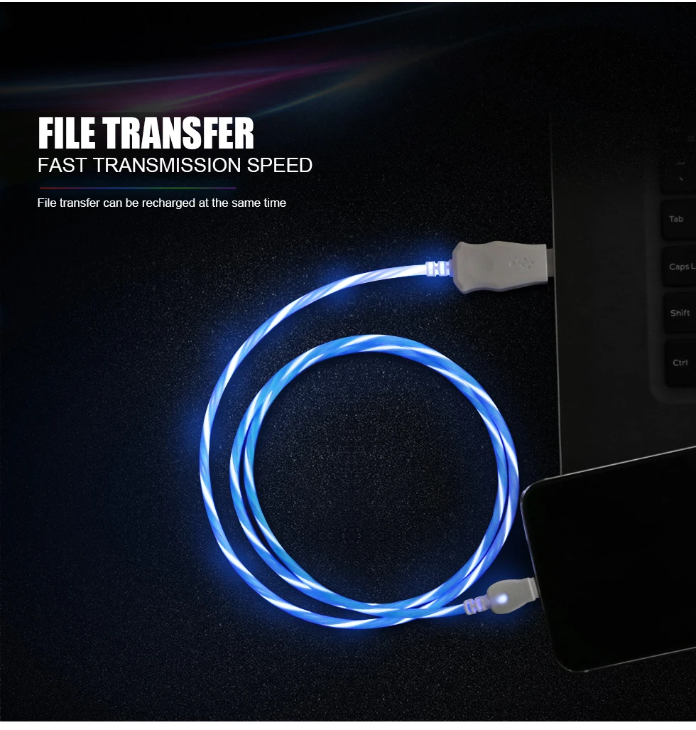 Светодиодный зарядный кабель usb type-C для Android Xiaomi Mi 5 6 8 se Galaxy S8 S9 Plus huawei P10 P20 Pro, кабель для быстрой зарядки 1 м
