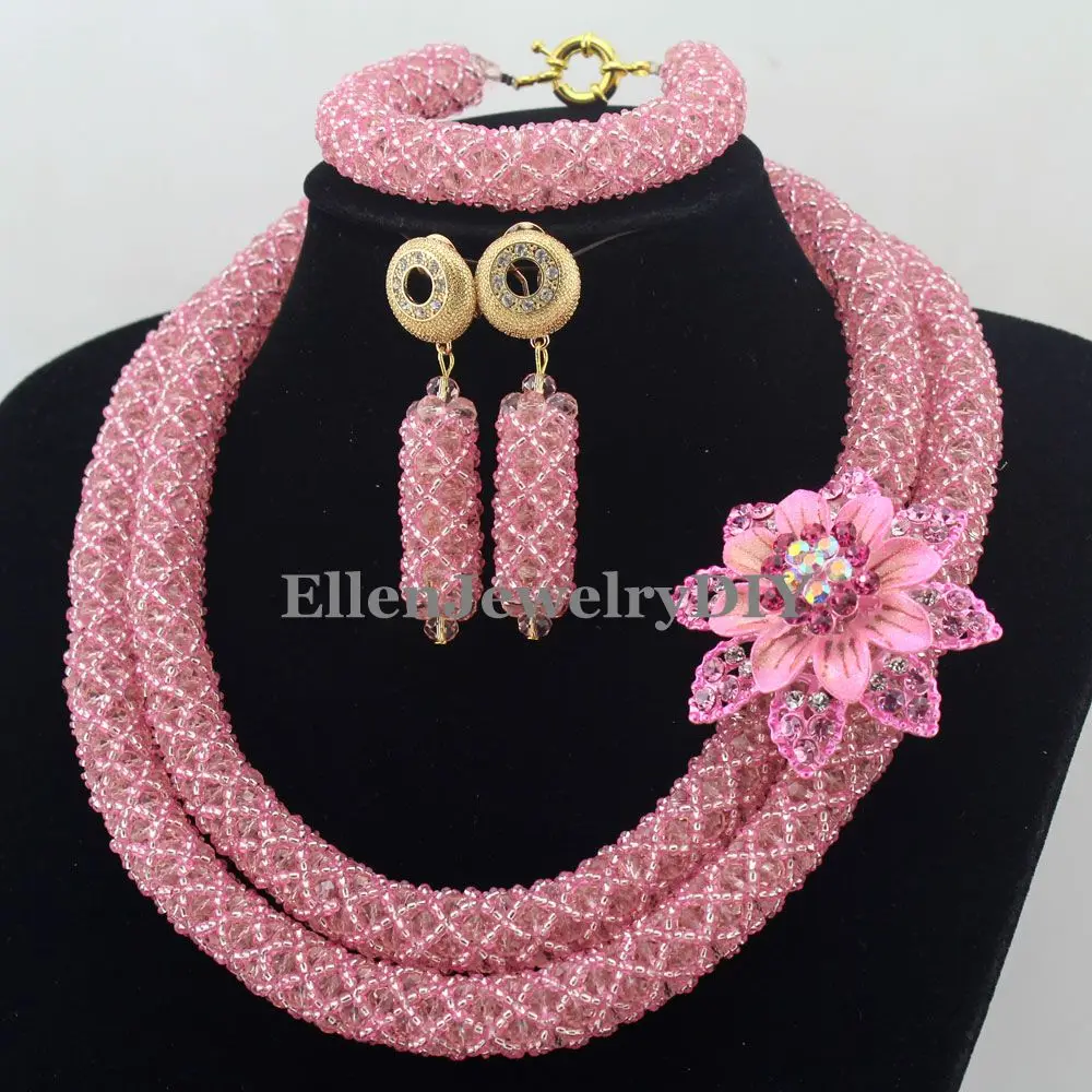 2019 Последняя мода розовый Африканский Свадебный комплект ювелирных изделий из