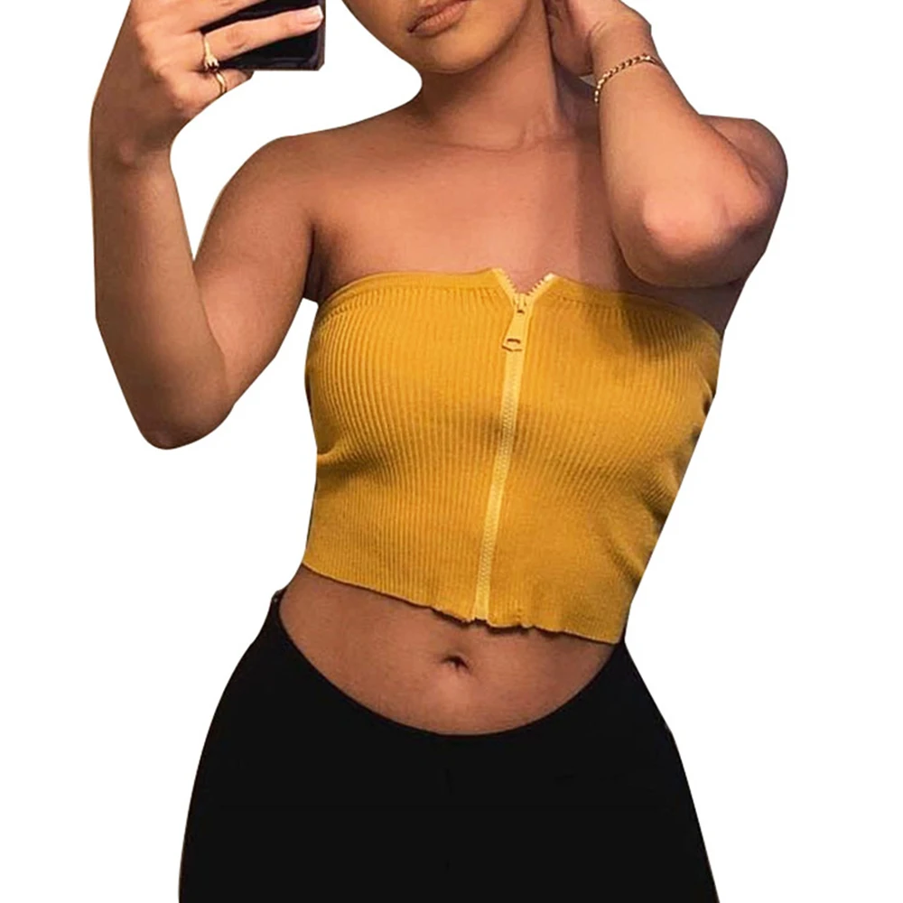 Женский топ с открытыми плечами повседневный облегающий Топ без бретелек желтый