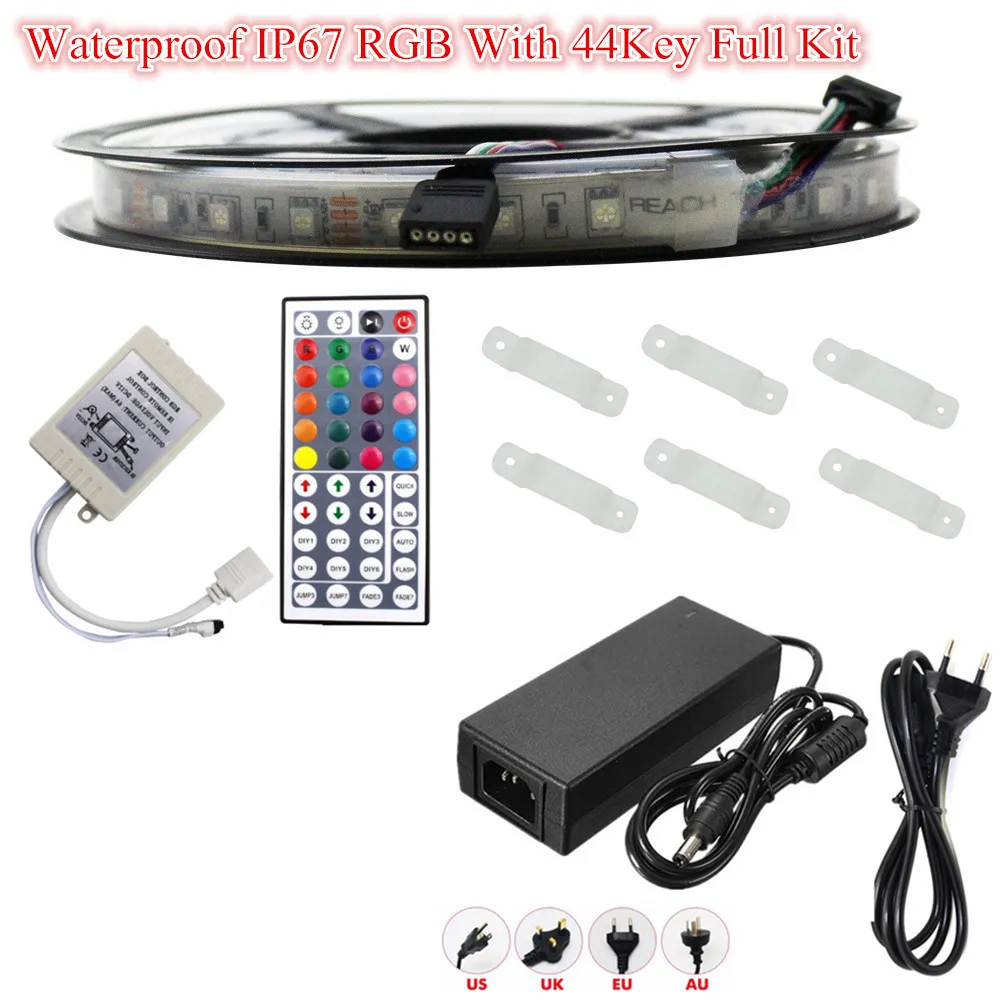 IP67 44Key Full Kit IP67 IP68 Водонепроницаемый 5050 Светодиодные ленты 12V 60 светодиодный/M RGB Применение подводный для плавательного Бассеина, садок для рыбы Ванная комната на открытом воздухе с Мощность - Испускаемый цвет: IP67 44Key Full Kit
