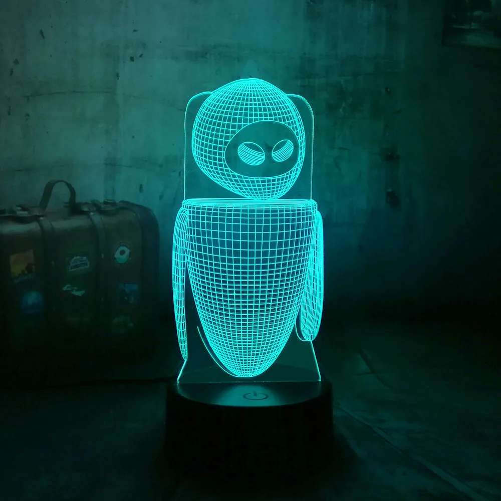 3D Robort Wall-E LED RGB Ночной светильник милая настольная лампа иллюзия художественное