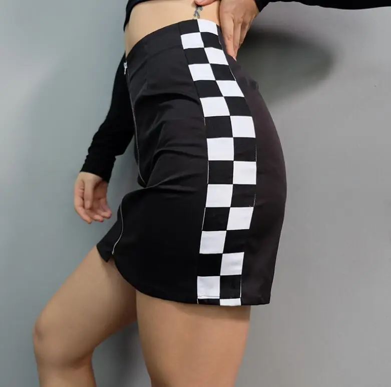 2018 Шахматная плед молния юбка | Женская одежда